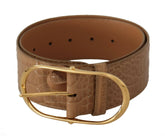 Dolce & Gabbana Brown Beige Leather Gold Metal Oval Buckle Belt -   -  Dolce & Gabbana.